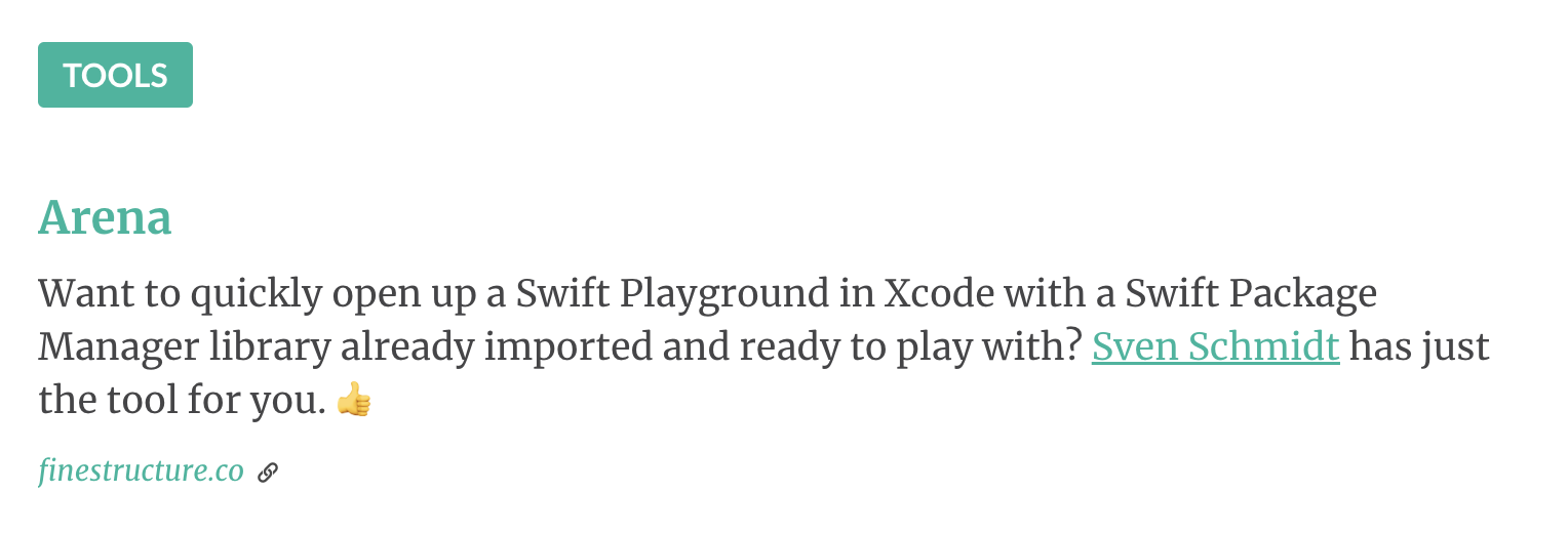 Arena being featured in iOSDevWeekly
